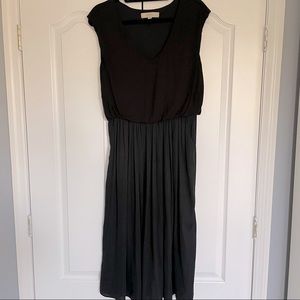 LOFT Black Short Sleeve Midi Dress